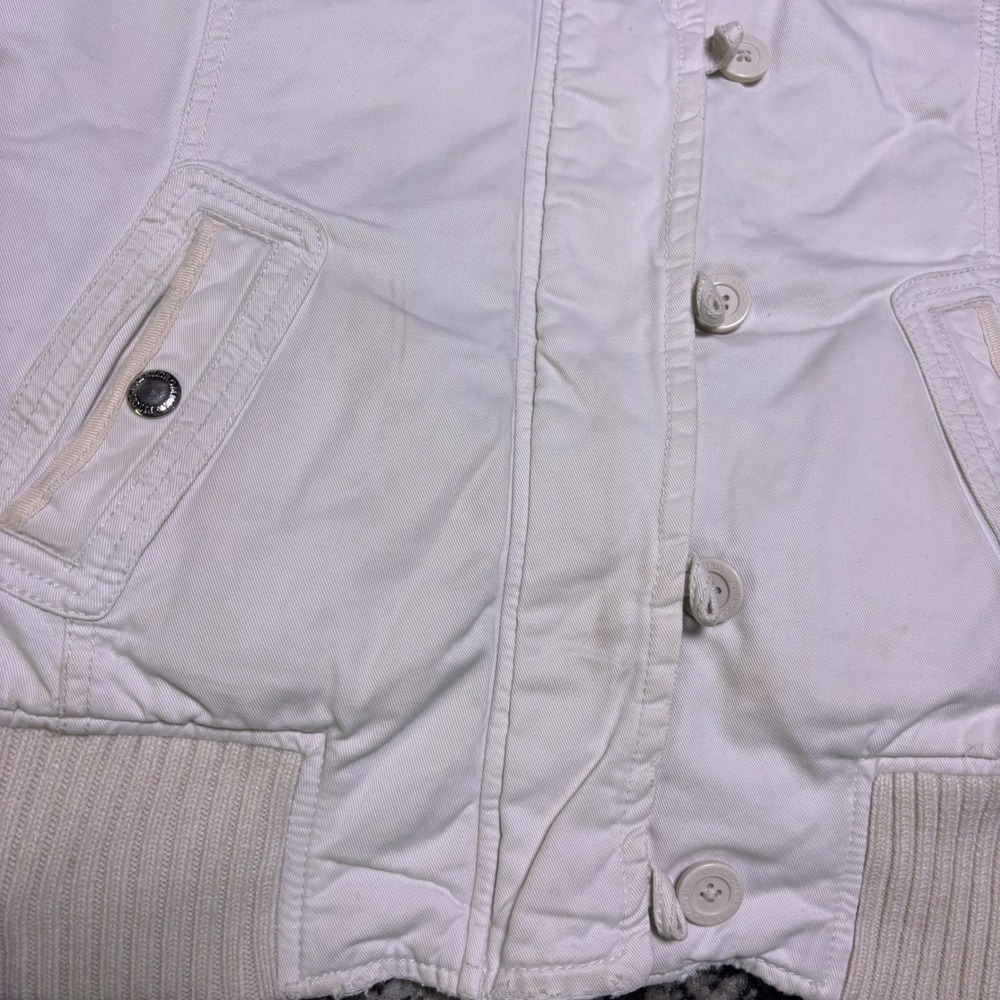 Abercrombie & Fitch Womens White Y2K Sherpa Lined Hooded Bomber Jacket Large - Picture 5 of 8